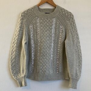 J. Crew Cable-knit sequin sweater Small‎ Light Gray Knit